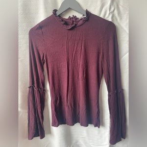 Lush Ruffled High Neck Top with Wide Sleeves in Purple